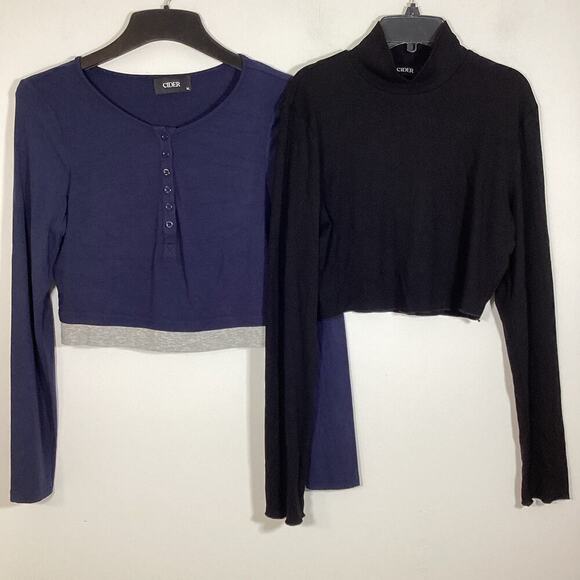 Cider Bundle Of 2 Long Sleeve Crop Top XL Black Navy Basic Shirt Staple Layering - Picture 1 of 9